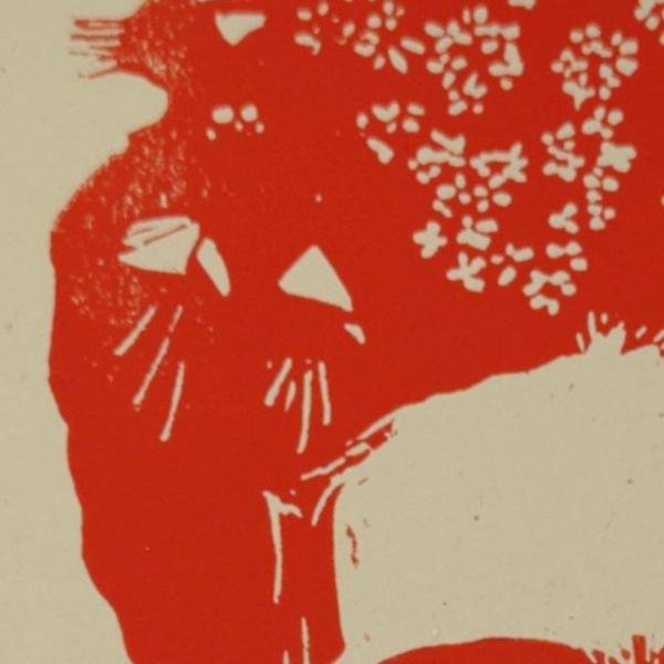 Linoportret van Frida Kahlo – handgedrukte A4 linoprint in fuchsia of oranje