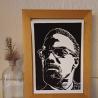 Thumbnail for Linoprint ‘Malcolm X’ – handgedrukte A6 zwart-wit portretkaart op 250 grams papier